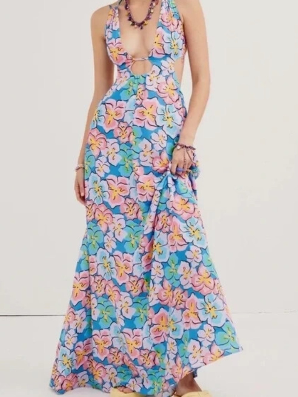 For Love & Lemons Yasmin Vtg Inspired Floral Print Cutout Maxi Dress, Size M NWT